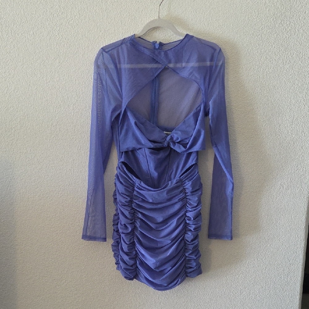 House of CB Lavender Mesh Twist Cutout Mini Dress - Picture 2 of 5